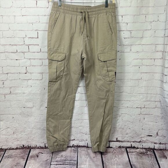 Adidas Pants Mens 30 Jogger Cargo Tapered Leg Pull On Drawstring Pocket Beige - Picture 1 of 11
